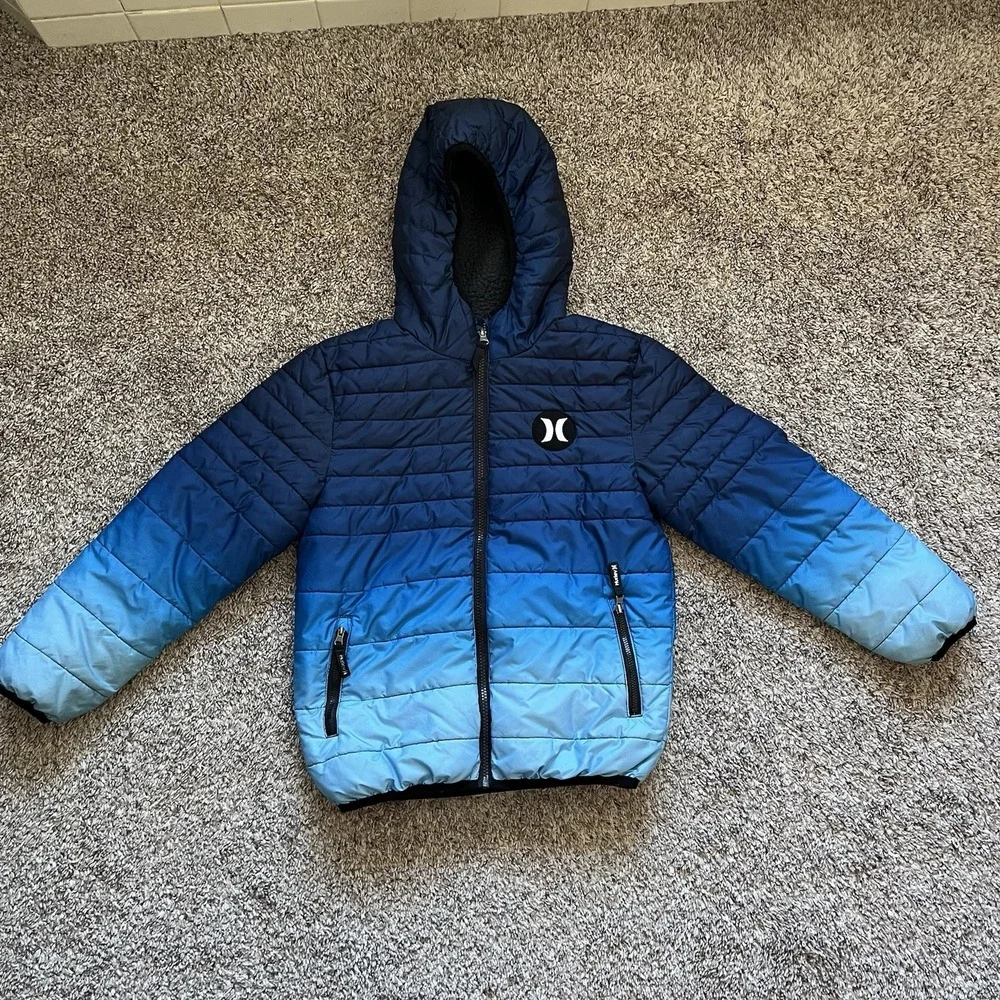 Hurley Puffer Coat Boys Size Small Blue Full Zip Good - Picture 1 of 6